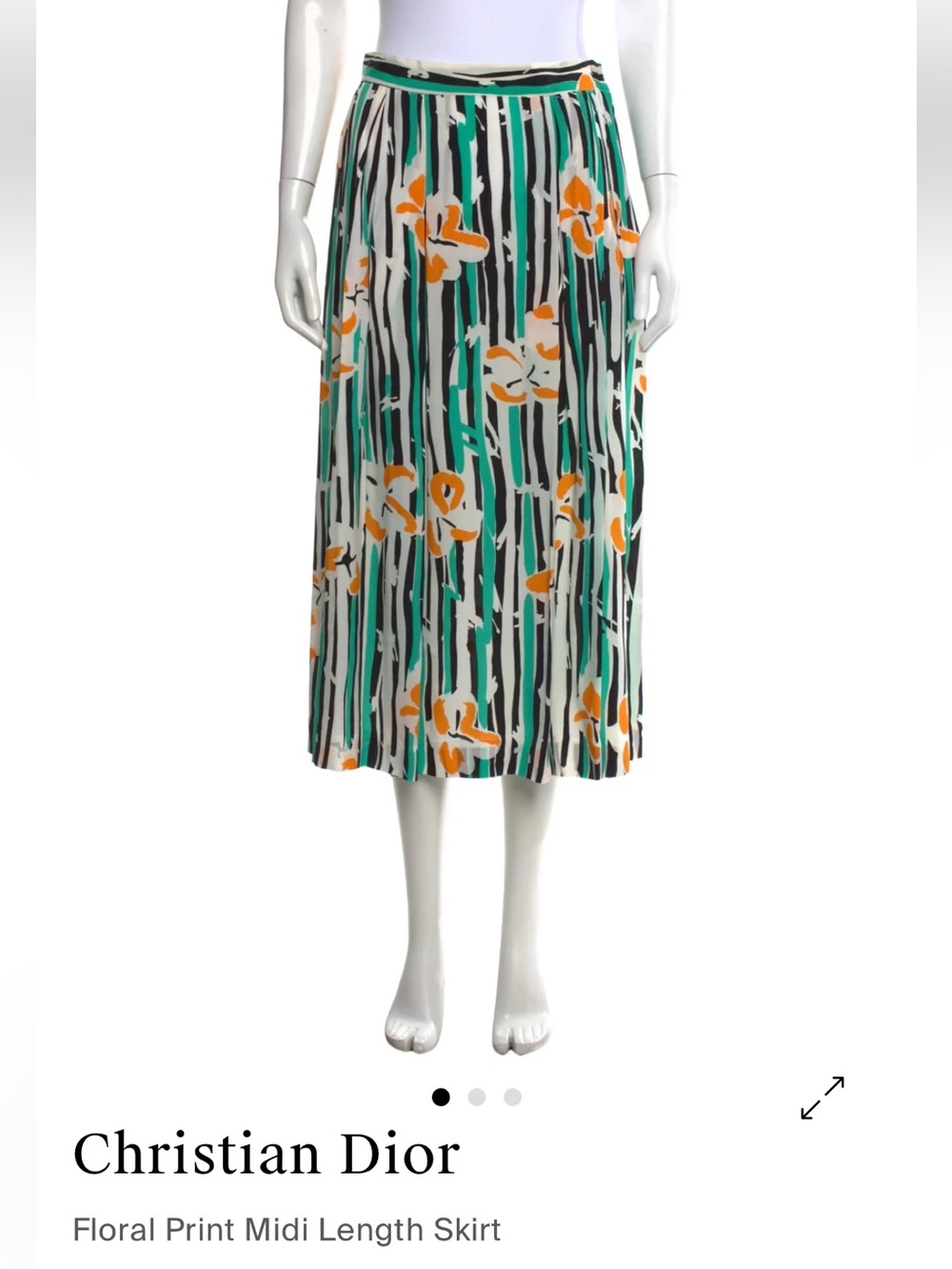 Vintage 1990’s Christian Dior Floral Stripe Midi Skirt